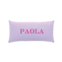 Coussin Long Parme écriture fuchsia, ecuyer