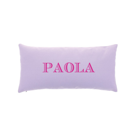 Coussin Long Parme écriture fuchsia, ecuyer Coussin Long Parme écriture fuchsia, ecuyer