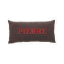 Coussin Long Marron glacé, écriture rouge, ecuyer