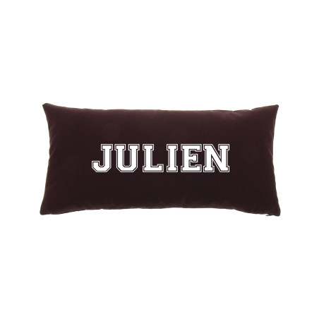 Coussin Long Marron écriture blanche, varsity