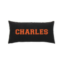 Coussin Long Noir écriture orange, varsity