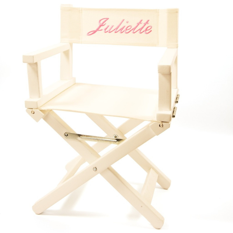 Fauteuil de metteur en scène Toile blanche Brodé rose