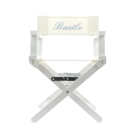 Fauteuil de metteur en scène Toile blanche, brodé gris