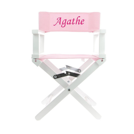 Fauteuil de metteur en scène Toile rose, brodé fuchsia