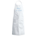 tablier enfant "Chez en Herbe  blanc brodé bleu ciel