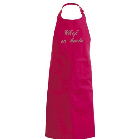 tablier enfant "Chez en Herbe" rouge brodé taupe 