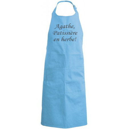 Tablier enfant personnalisé Bleu lagon, brodé gris, golf