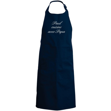 Tablier enfant personnalisé Bleu marine, brodé blanc, anglaise