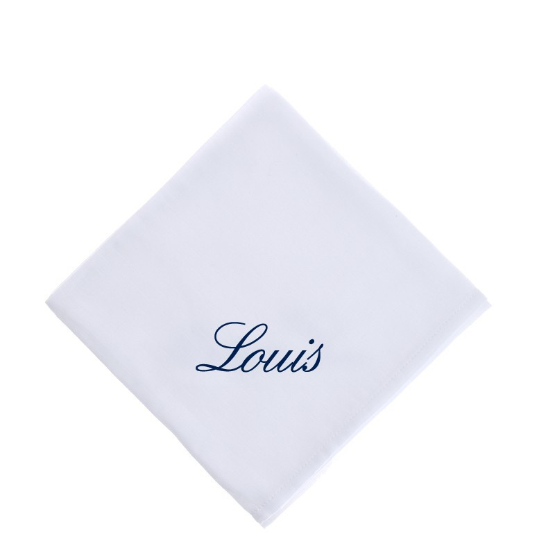 Lange prénom Broderie bleu marine, en anglaise