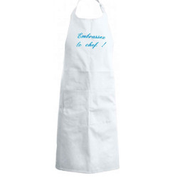 tablier de cuisine Embrassez le chef noir brodé blanc 2