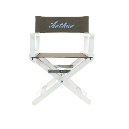 Fauteuil de metteur en scène Toile taupe, brodé blanc Fauteuil de metteur en scène Toile taupe, brodé blanc