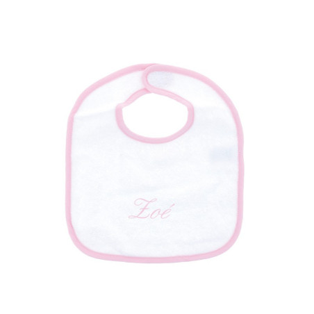 Bavoir brodé liseré rose Bavoir brodé liseré rose