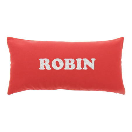 Coussin Long Rouge écriture blanche, cooper Coussin Long Rouge écriture blanche, cooper
