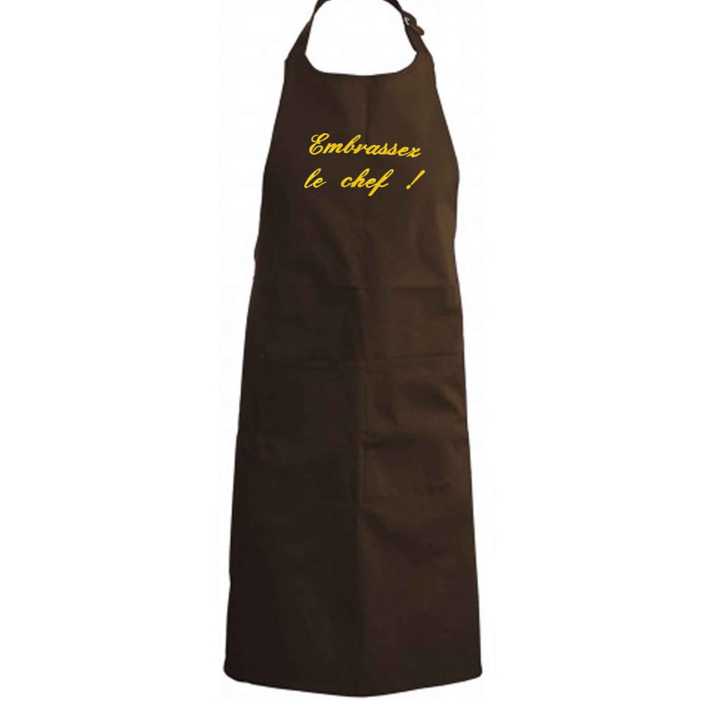 Tablier de cuisine Embrassez le chef marron brodé or