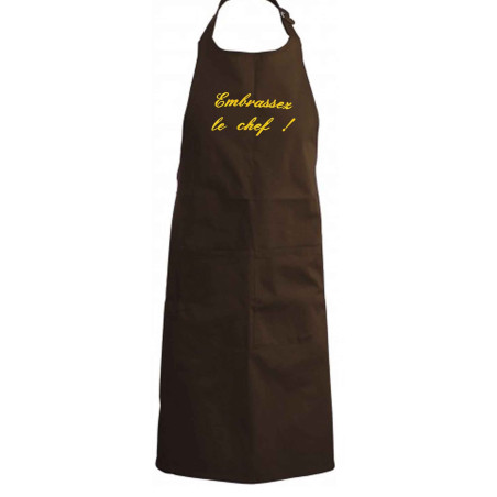 Tablier de cuisine Embrassez le chef marron brodé or