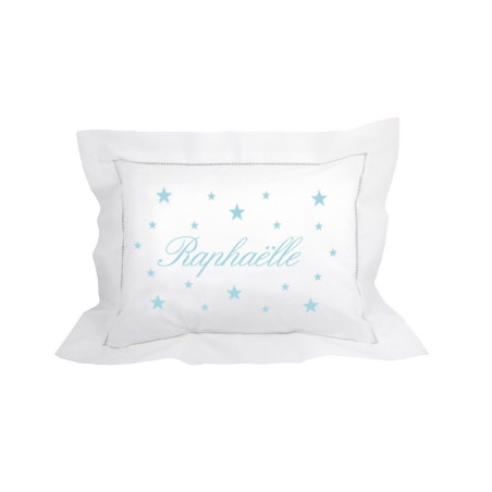 Coussin brodé personnalisé turquoise clair
