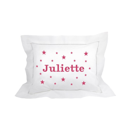 Coussin brodé personnalisé fuchsia