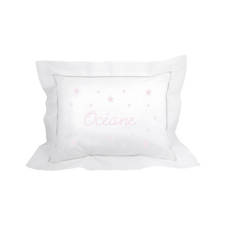 Coussin brodé personnalisé rose pâle