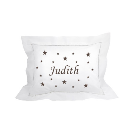 Coussin brodé personnalisé marron