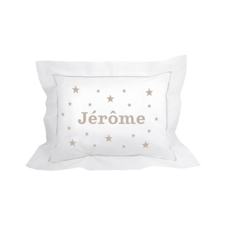 Coussin brodé personnalisé taupe