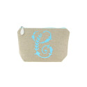 Trousse en lin alphabet aqua