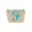 Trousse en lin alphabet turquoise