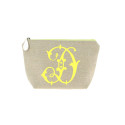 Trousse en lin alphabet jaune fluo