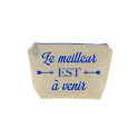 Trousse en lin message bleu roi