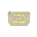 Trousse en lin message jaune fluo