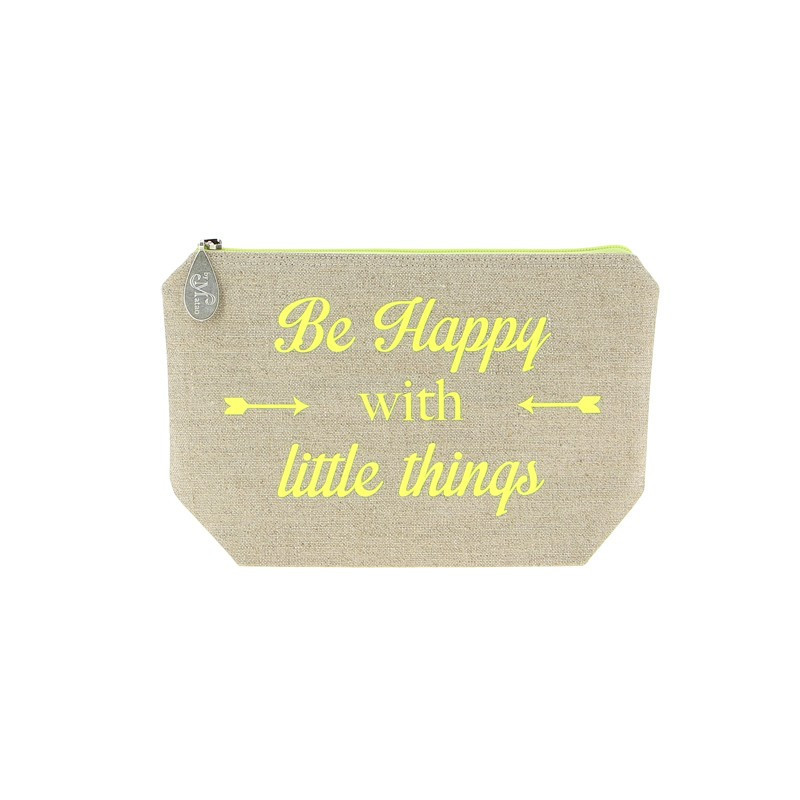 Trousse en lin message jaune fluo