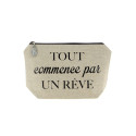 Trousse en lin message noir