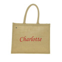 Cabas toile de jute personnalisé broderie rouge