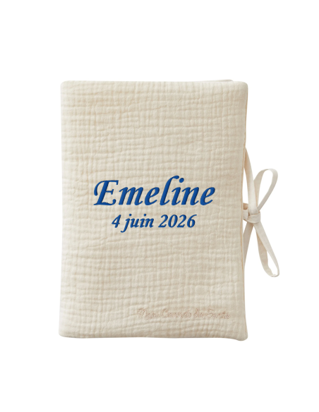 Protège carnet de santé double gaze coton brodé