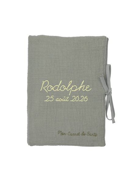 Protège carnet de santé double gaze coton brodé