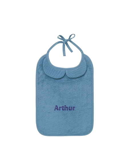 Bavoir col bambou et gaze coton brodé