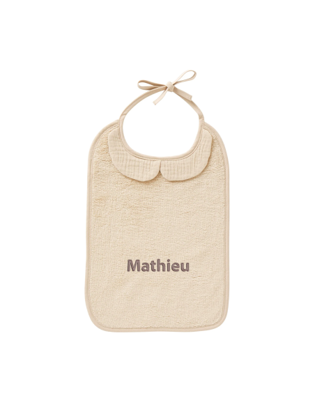 Bavoir col bambou et gaze coton brodé