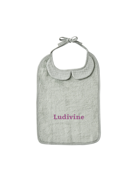 Bavoir col bambou et gaze coton brodé