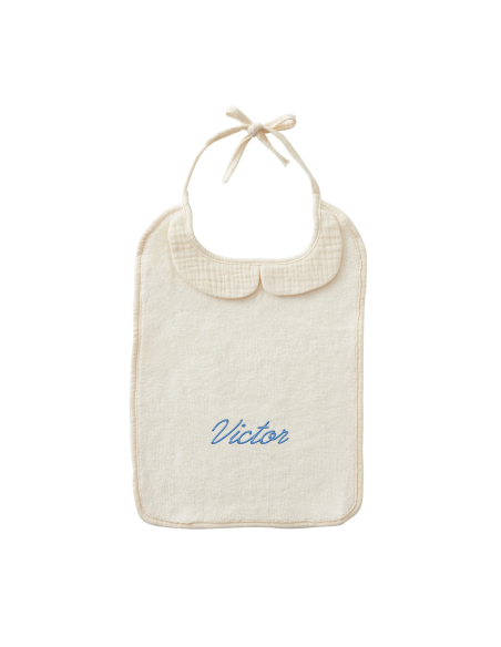 Bavoir col bambou et gaze coton brodé