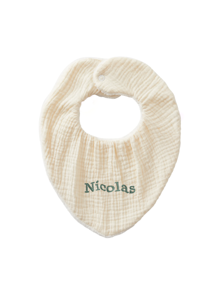 Bavoir bandana en bambou et gaze brodé