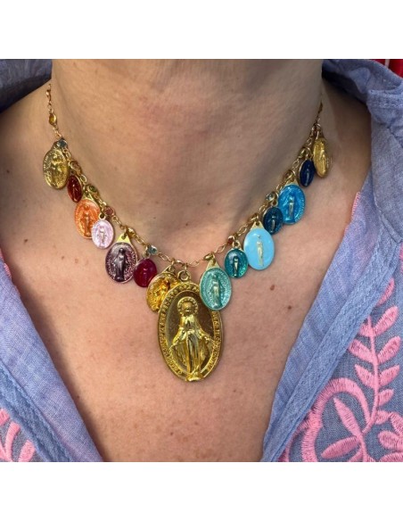 Colliers médailles miraculeuse multicouleurs et doré