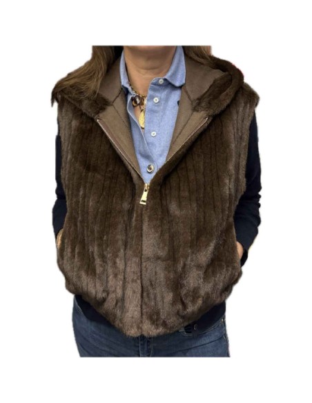 Gilet capuche Fausse Fourrure sans manche