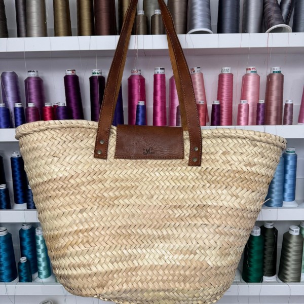 Panier rabat cuir avec initiales