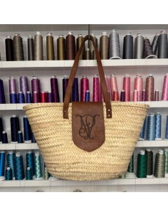 Panier rabat cuir avec initiales