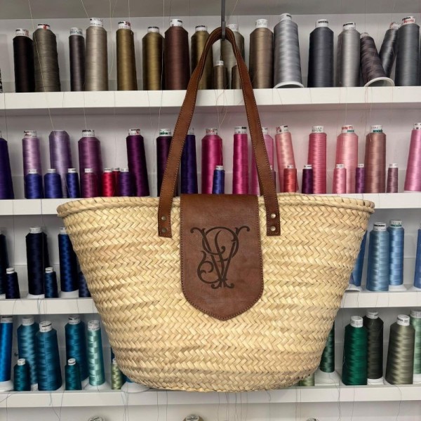 Panier rabat cuir avec initiales