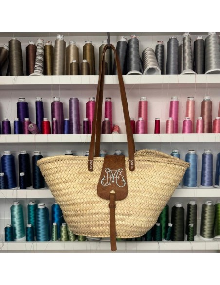 Panier rabat cuir avec initiales brodées